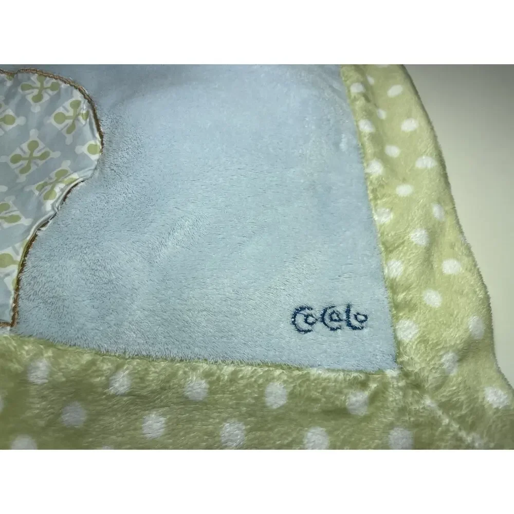 Cocalo Blue Elephant Baby Blanket Green Polka Dot Trim Plush Embroidered *READ*